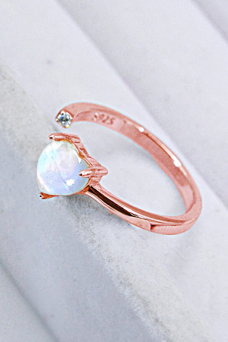 Inlaid Moonstone Heart Adjustable Open Ring - Ruby's Fashion