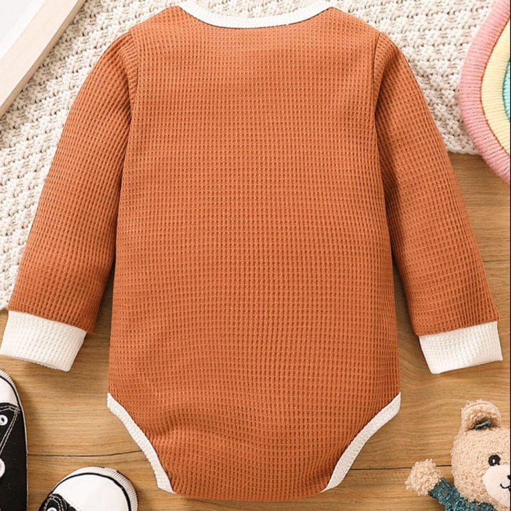 Baby Contrast Trim Waffle-Knit Long Sleeve Bodysuit - Ruby's Fashion