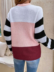 Color Block Tied Dropped Shoulder Sweater