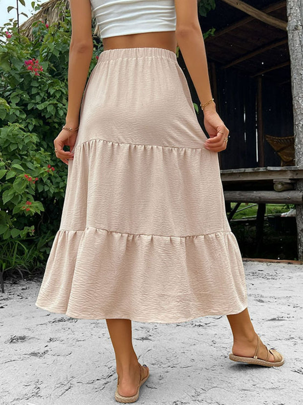 Button Down Tiered Midi Skirt - Ruby's Fashion