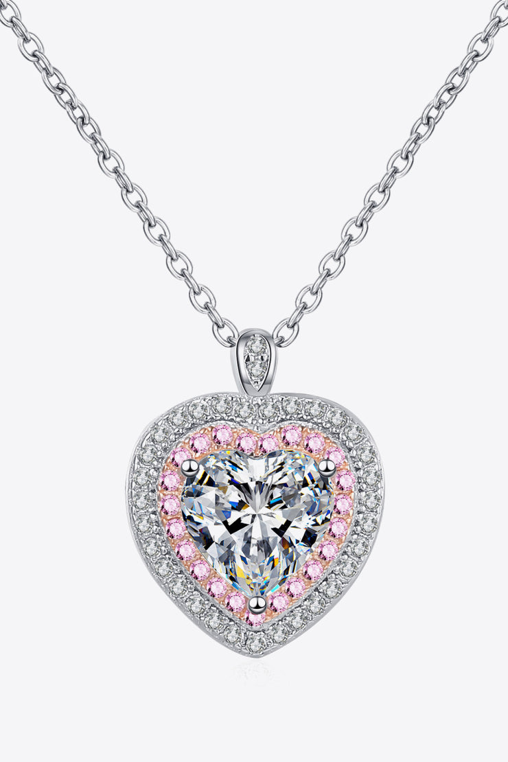 925 Sterling Silver 1 Carat Moissanite Heart Pendant Necklace - Ruby's Fashion