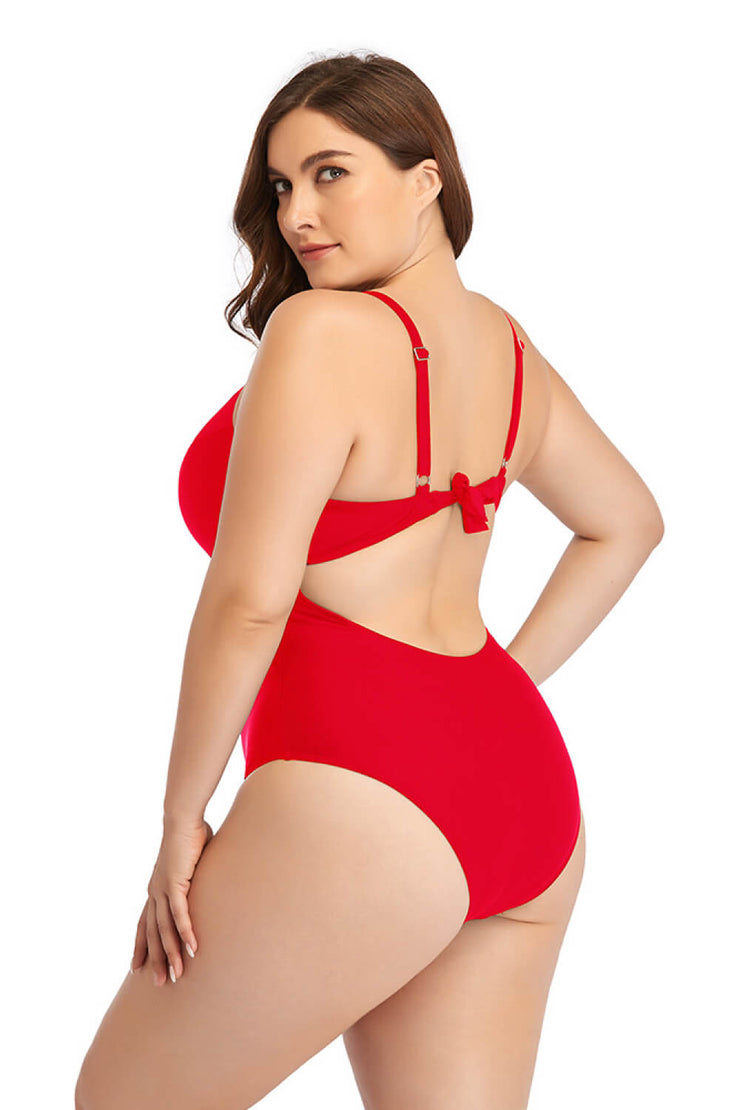 Plus Size Spliced Mesh Tie-Back One-Piece Swimsuit - Ruby's Fashion