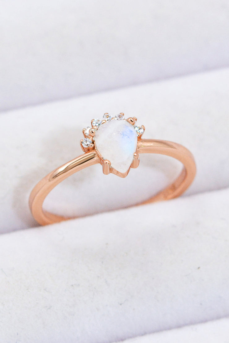 18K Rose Gold-Plated Pear Shape Natural Moonstone Ring - Ruby's Fashion