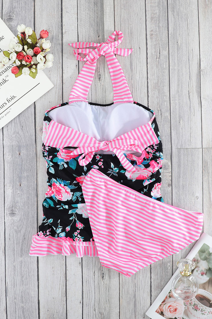 Mixed Print Tie-Back Two-Piece Swimsuit - Ruby's Fashion