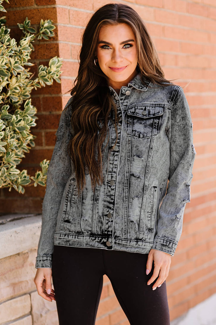 Acid Wash Distressed Denim Jacket - Ruby's Fashion