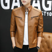 Youth Motorcycle Pu Leather Stand Collar Jacket - Ruby's Fashion