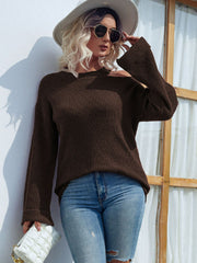 Rib-Knit Cutout Flare Sleeve Sweater - Ruby's Fashion