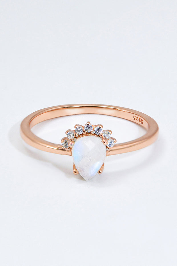 18K Rose Gold-Plated Pear Shape Natural Moonstone Ring - Ruby's Fashion