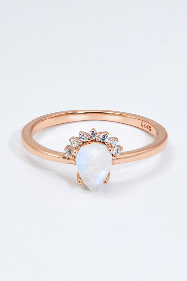 18K Rose Gold-Plated Pear Shape Natural Moonstone Ring - Ruby's Fashion