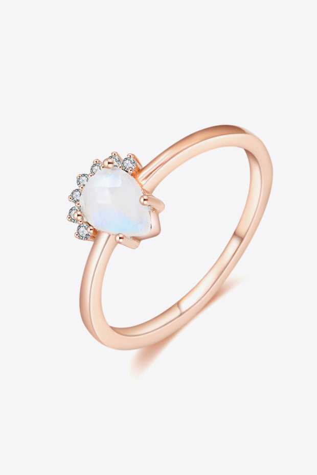 18K Rose Gold-Plated Pear Shape Natural Moonstone Ring - Ruby's Fashion
