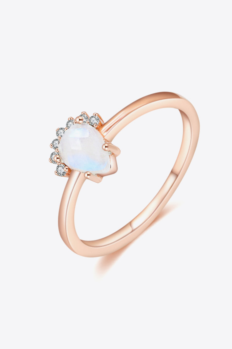 18K Rose Gold-Plated Pear Shape Natural Moonstone Ring - Ruby's Fashion