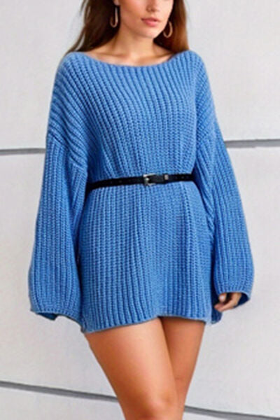 Boat Neck Dropped Shoulder Mini Sweater Dress