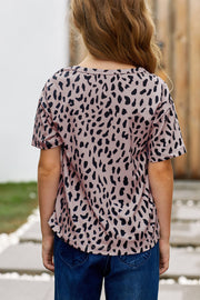 Girls Leopard Dropped Shoulder Tee - Ruby's Fashion