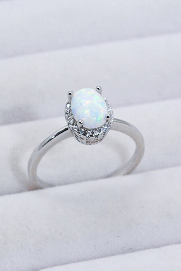 925 Sterling Silver 4-Prong Opal Ring - Ruby's Fashion