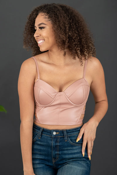 SHOPIRISBASIC Ready to Go Faux Leather Strappy Bustier Crop Top - Ruby's Fashion
