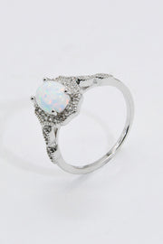 925 Sterling Silver Platinum-Plated Opal Ring - Ruby's Fashion