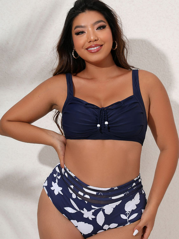 Plus Size Printed Gathered Detail Bikini Set - Ruby's Fashion