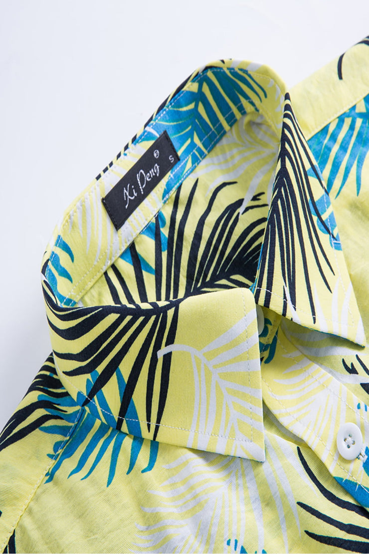 Tropical Pattern Button-Up Collared Beach Shirt