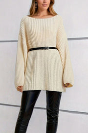 Boat Neck Dropped Shoulder Mini Sweater Dress