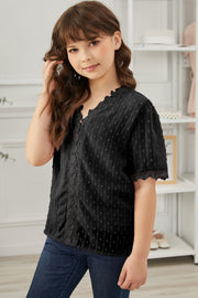 Girls Swiss Dot Spliced Lace Blouse - Ruby's Fashion