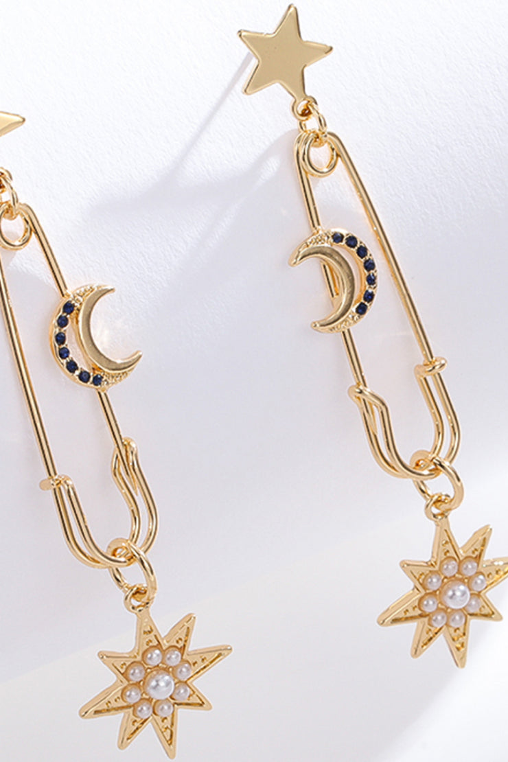 Inlaid Pearl Star and Moon Drop Earrings - Ruby's Fashion