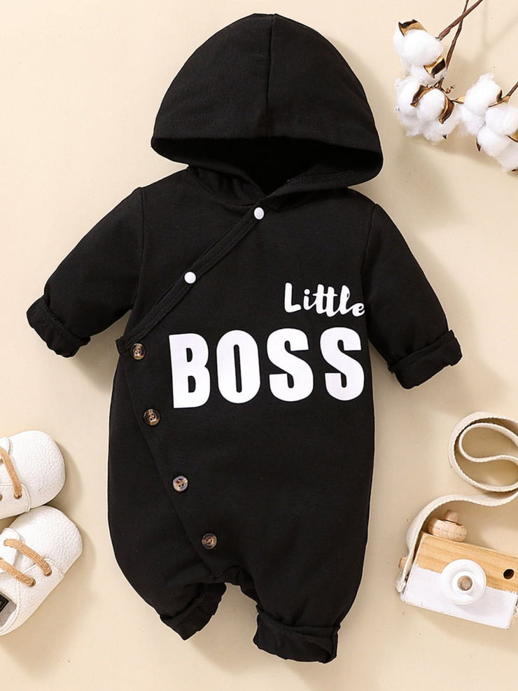 Baby LITTLE BOSS Graphic Hooded Jumpsuit - Ruby's Fashion