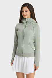 Zip Up Seam Detail Hooded Sports Jacket - Ruby's Fashion