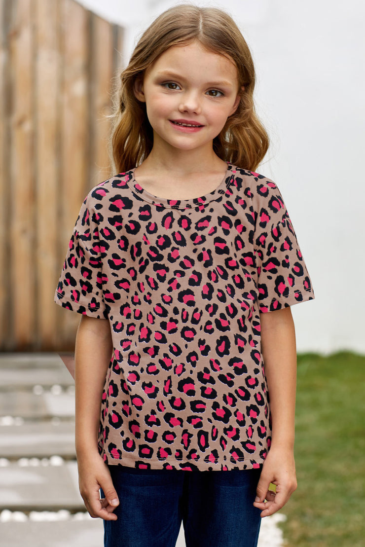 Girls Leopard Dropped Shoulder Tee - Ruby's Fashion