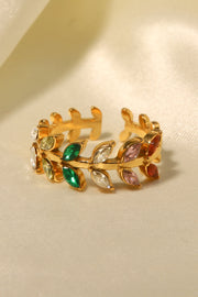 Zircon 18K Gold-Plated Leaf Open Ring - Ruby's Fashion