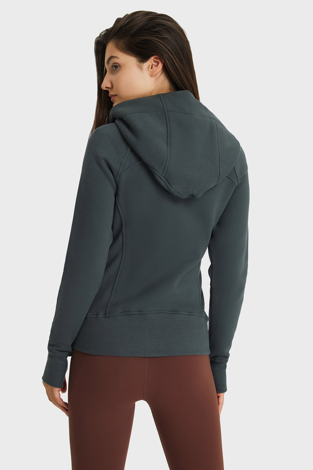 Zip Up Seam Detail Hooded Sports Jacket - Ruby's Fashion