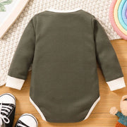 Baby Contrast Trim Waffle-Knit Long Sleeve Bodysuit - Ruby's Fashion