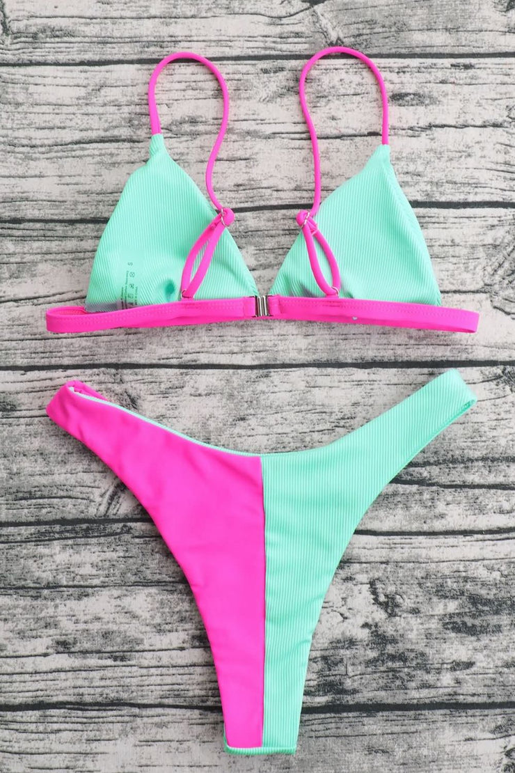 Contrast Ribbed Bikini Set - Ruby's Fashion