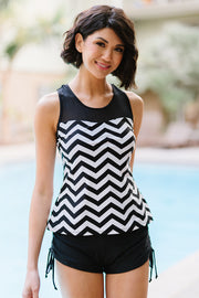 Full Size Chevron Print Ruched Tankini Set - Ruby's Fashion