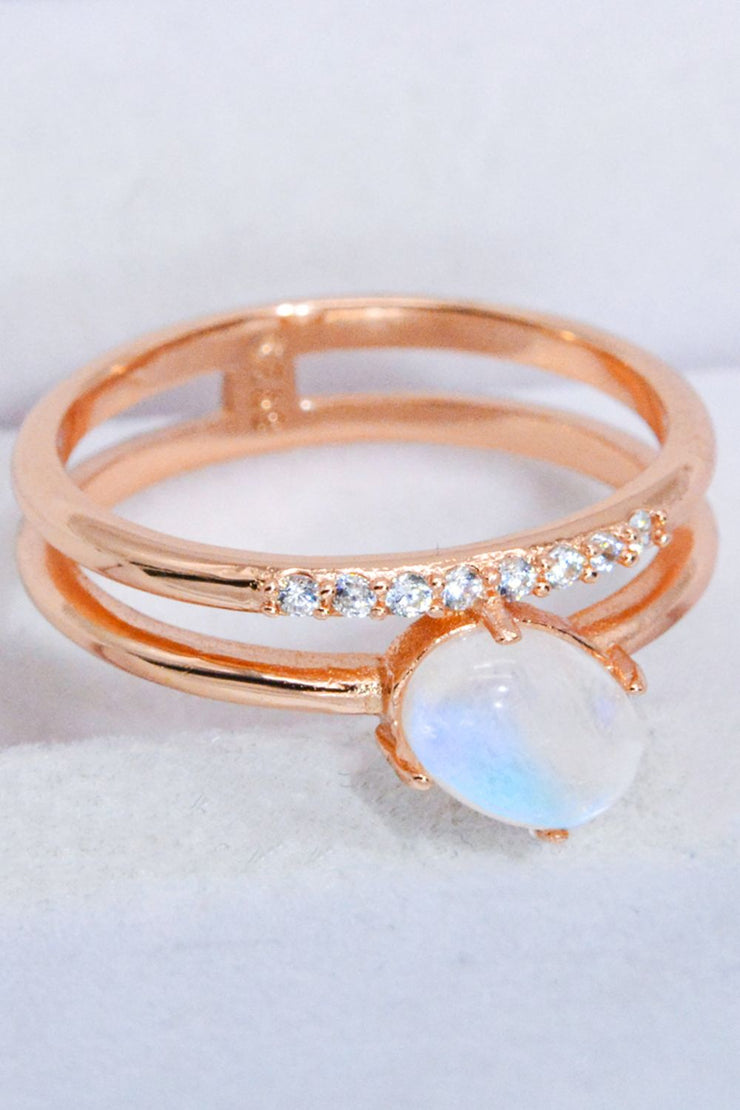 Natural Moonstone and Zircon Double-Layered Ring - Ruby's Fashion