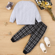 Kids Animal Graphic Sweatshirt and Plaid Joggers Set - Ruby's Fashion