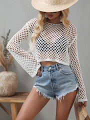 Openwork Flare Sleeve Cropped Cover Up - Ruby's Fashion