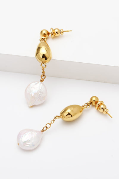 18K Gold-Plated Two-Tone Pearl Drop Earrings - Ruby's Fashion