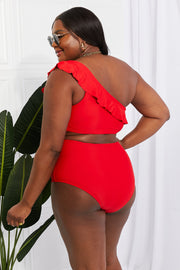 Marina West Swim Seaside Romance Ruffle One-Shoulder Bikini in Red - Ruby's Fashion