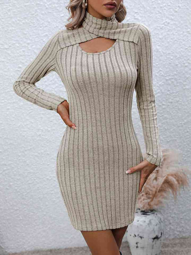 Long Sleeve Ribbed Sweater Dress