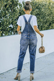 Pocketed Distressed Denim Overalls - Ruby's Fashion