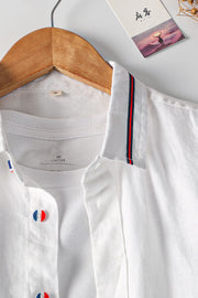 Buttoned Collared Neck Short Sleeve Linen Shirt