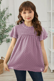 Girls Swiss Dot Smocked Flutter Sleeve Blouse - Ruby's Fashion