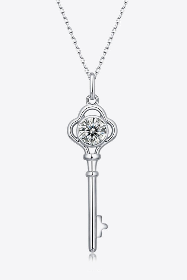 925 Sterling Silver 1 Carat Moissanite Key Pendant Necklace - Ruby's Fashion