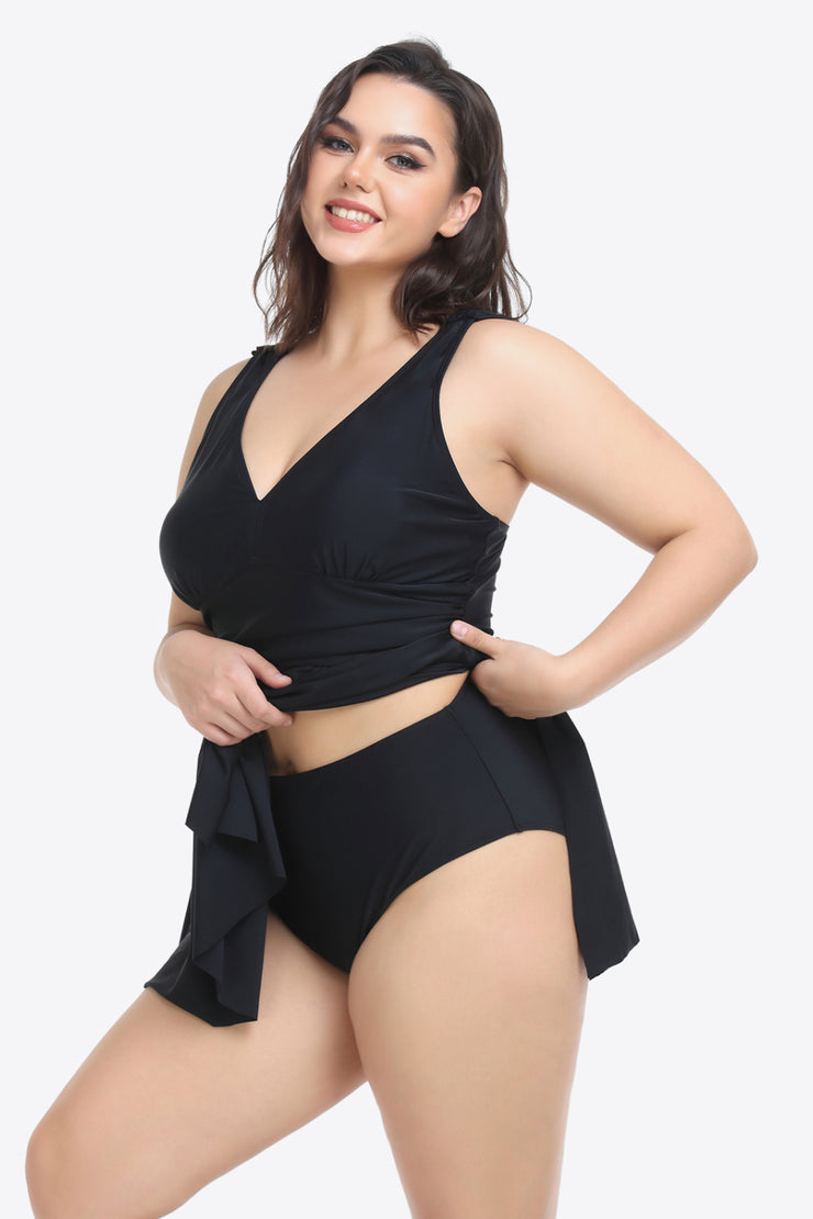 Plus Size Plunge Sleeveless Two-Piece Swimsuit - Ruby's Fashion