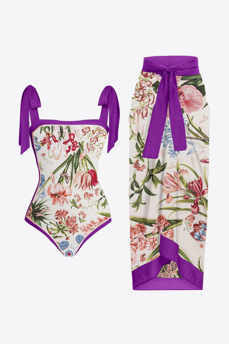 Floral Tie Shoulder Two-Piece Swim Set - Ruby's Fashion