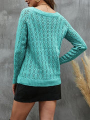 Openwork Round Neck Long Sleeve Sweater