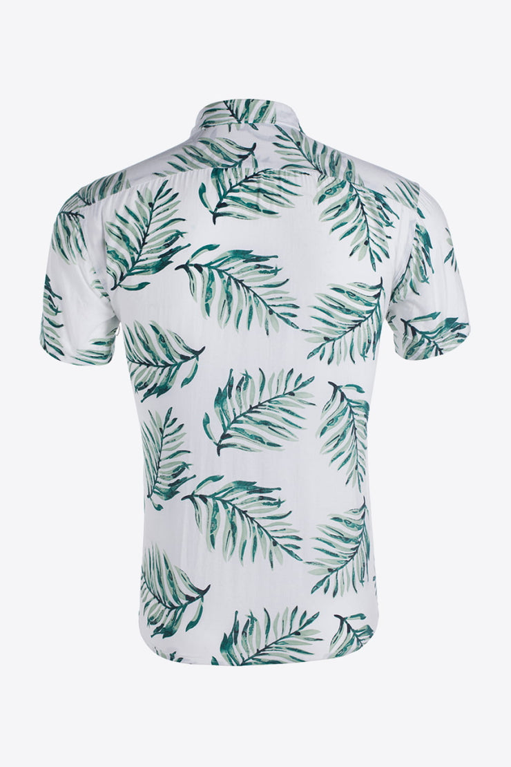 Tropical Pattern Button-Up Collared Beach Shirt