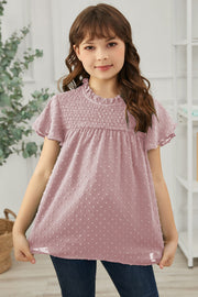 Girls Swiss Dot Smocked Flutter Sleeve Blouse - Ruby's Fashion