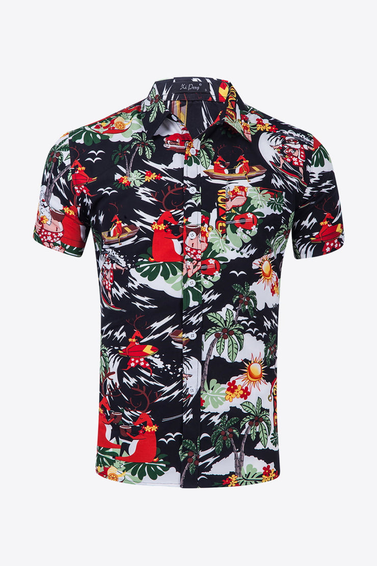 Tropical Print Button-Up Beach Shirt