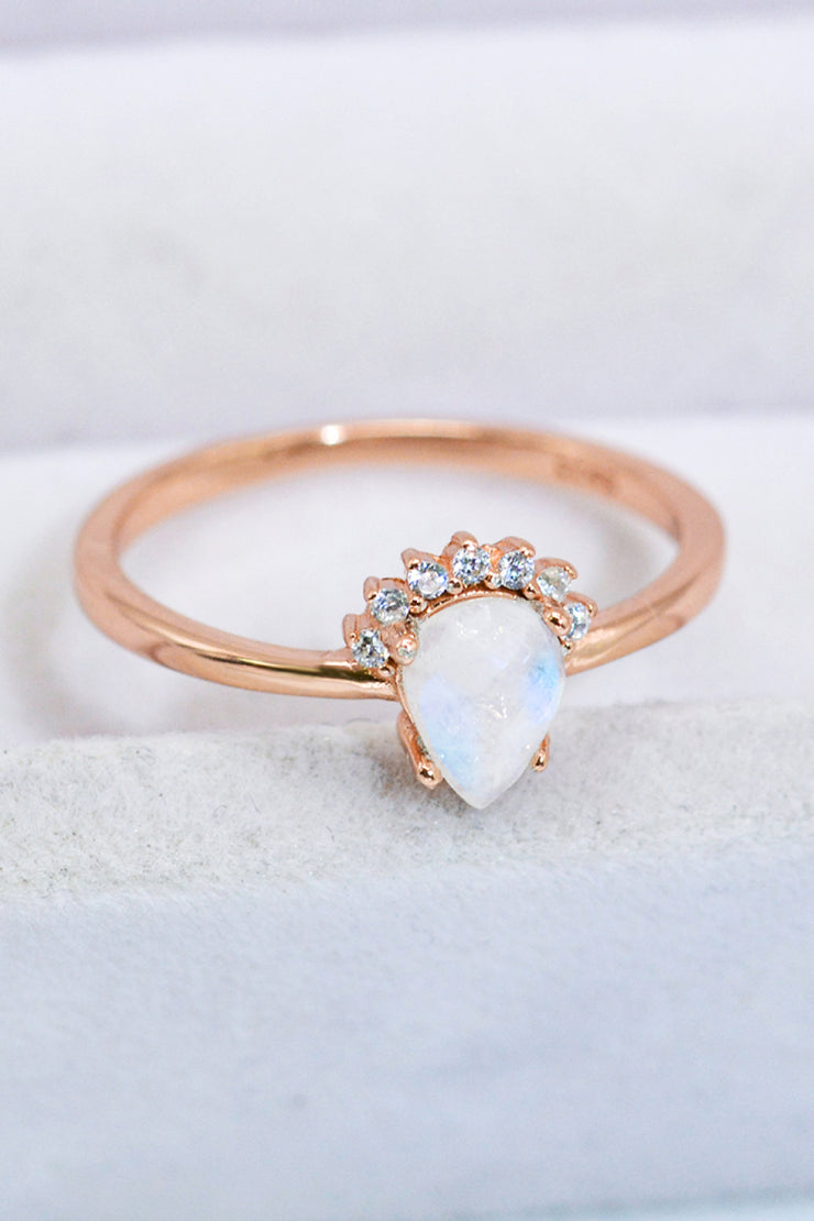 18K Rose Gold-Plated Pear Shape Natural Moonstone Ring - Ruby's Fashion